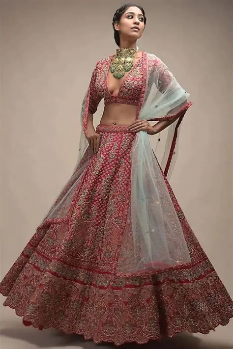 Sindoor Crimson Raw Silk Handcrafted Bridal Lehenga