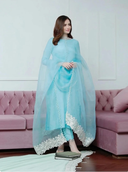 Cotton Blend Kurta Pant Attached Dupatta Set