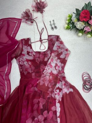 Digital printed organza silk Anarkali Salwar suit